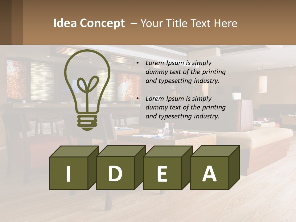 A Restaurant With Wooden Tables And Red Chairs PowerPoint Template