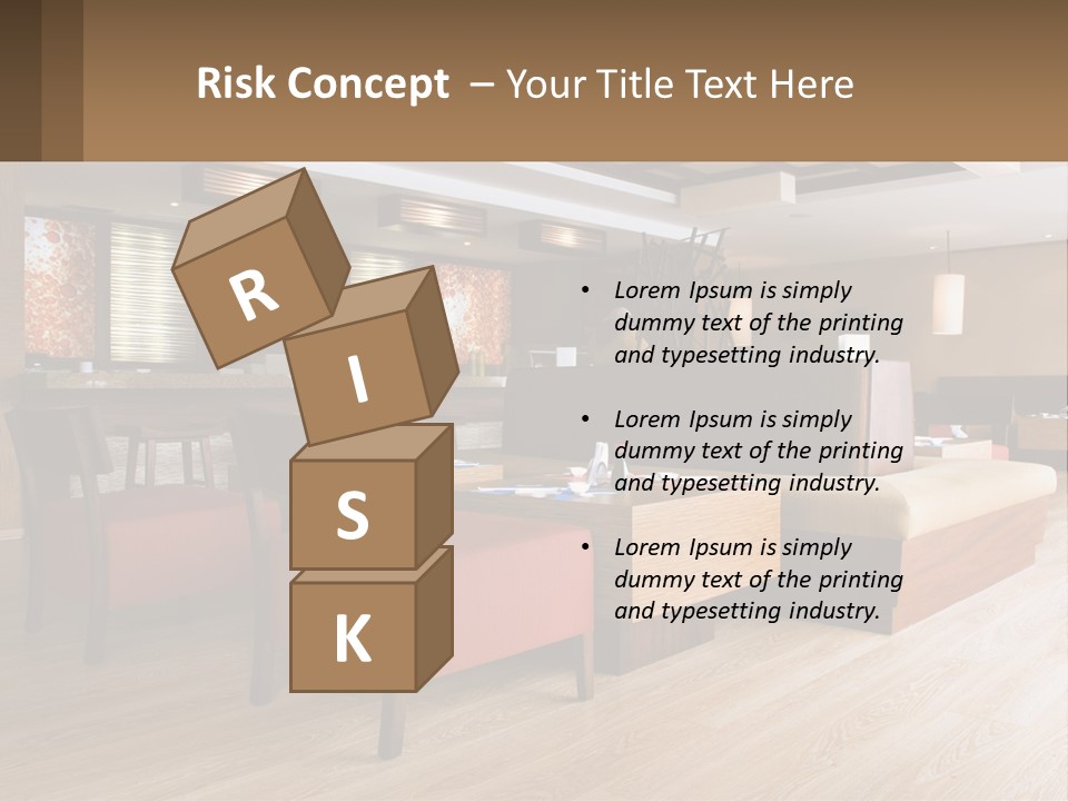 A Restaurant With Wooden Tables And Red Chairs PowerPoint Template