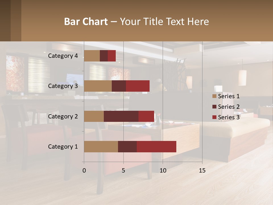 A Restaurant With Wooden Tables And Red Chairs PowerPoint Template