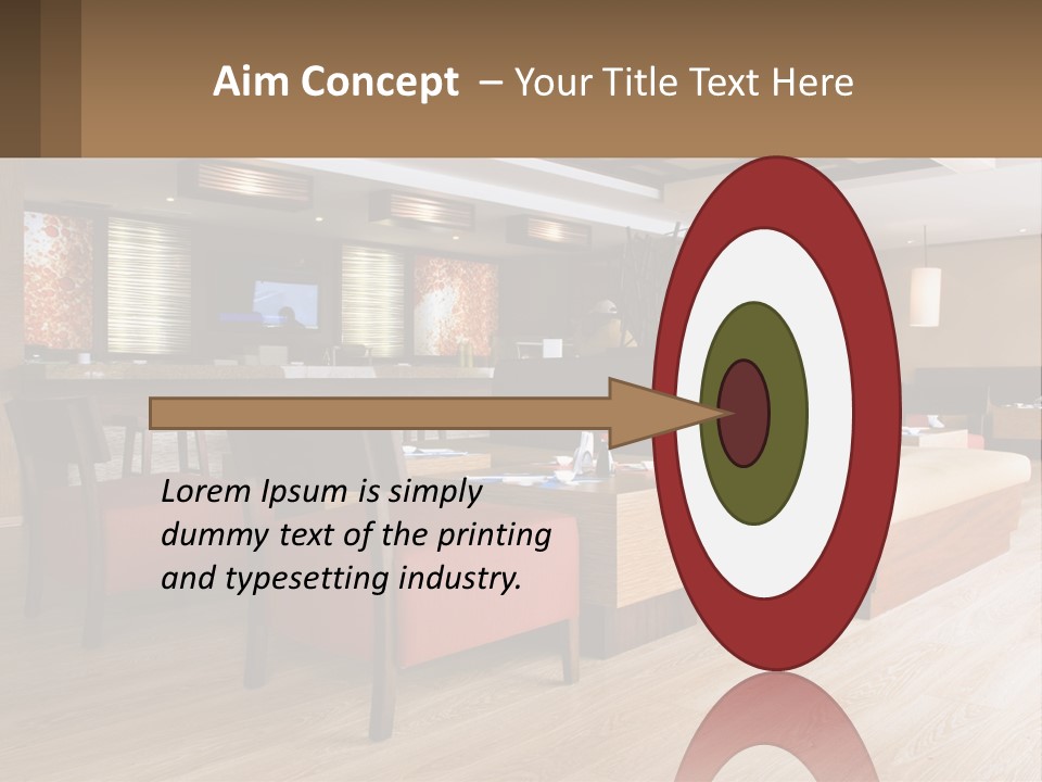 A Restaurant With Wooden Tables And Red Chairs PowerPoint Template