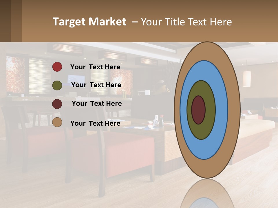 A Restaurant With Wooden Tables And Red Chairs PowerPoint Template