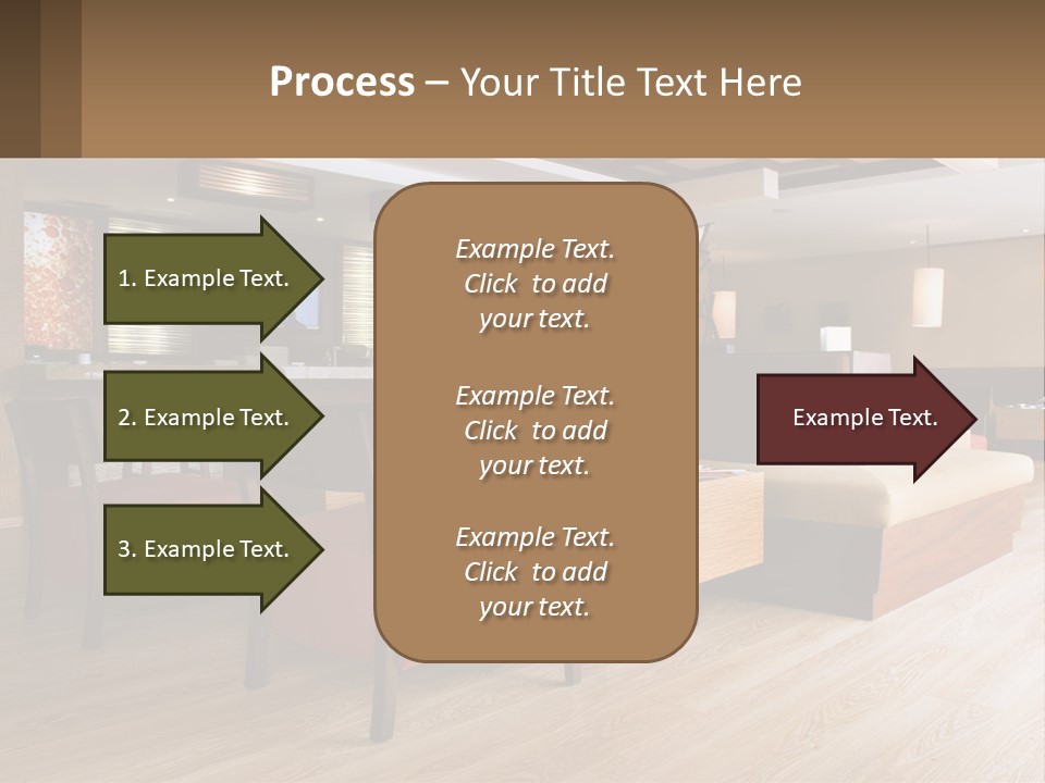 A Restaurant With Wooden Tables And Red Chairs PowerPoint Template