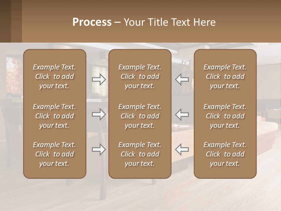 A Restaurant With Wooden Tables And Red Chairs PowerPoint Template