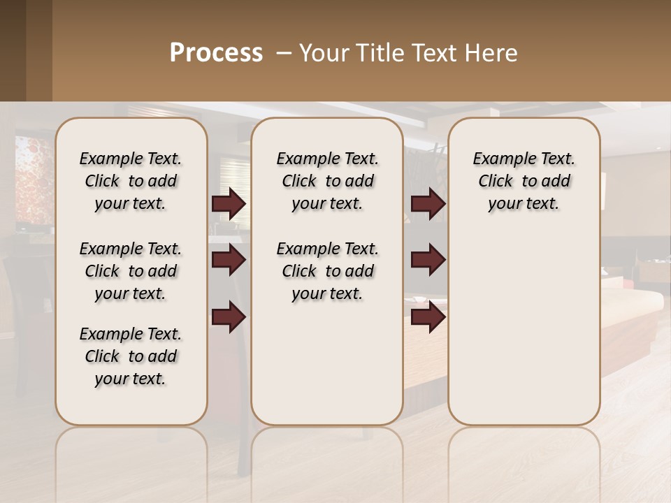 A Restaurant With Wooden Tables And Red Chairs PowerPoint Template