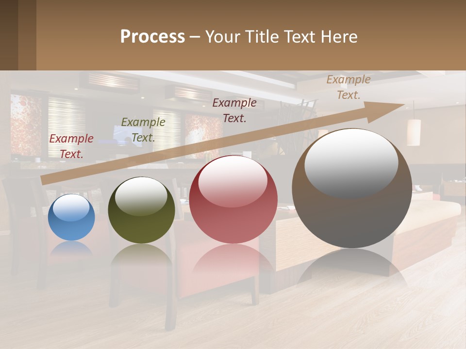 A Restaurant With Wooden Tables And Red Chairs PowerPoint Template