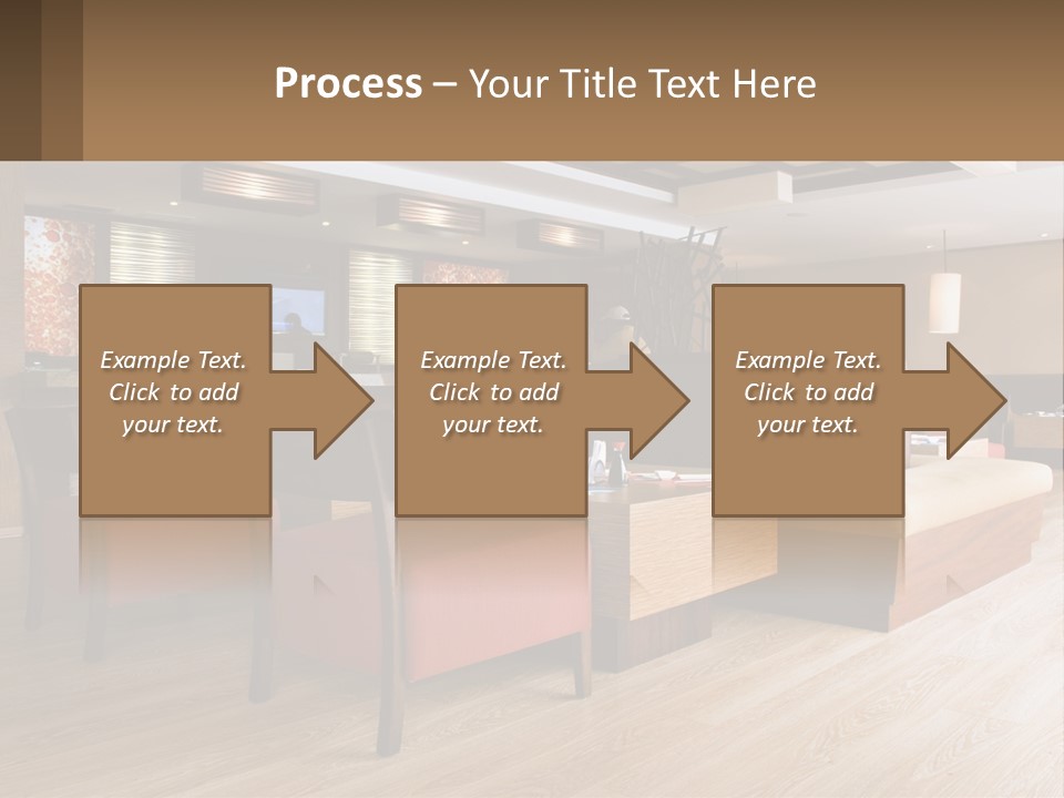 A Restaurant With Wooden Tables And Red Chairs PowerPoint Template