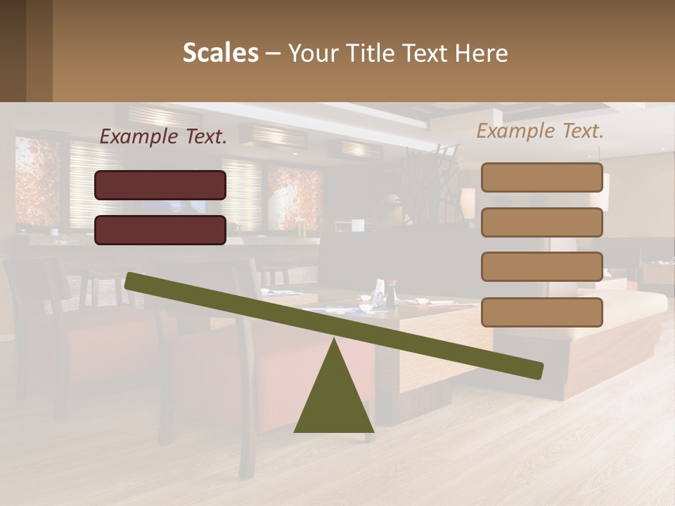 A Restaurant With Wooden Tables And Red Chairs PowerPoint Template