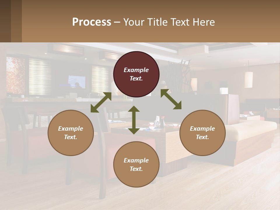 A Restaurant With Wooden Tables And Red Chairs PowerPoint Template