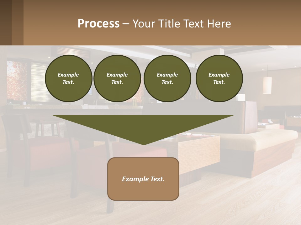 A Restaurant With Wooden Tables And Red Chairs PowerPoint Template