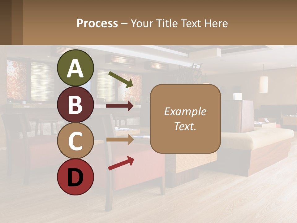 A Restaurant With Wooden Tables And Red Chairs PowerPoint Template