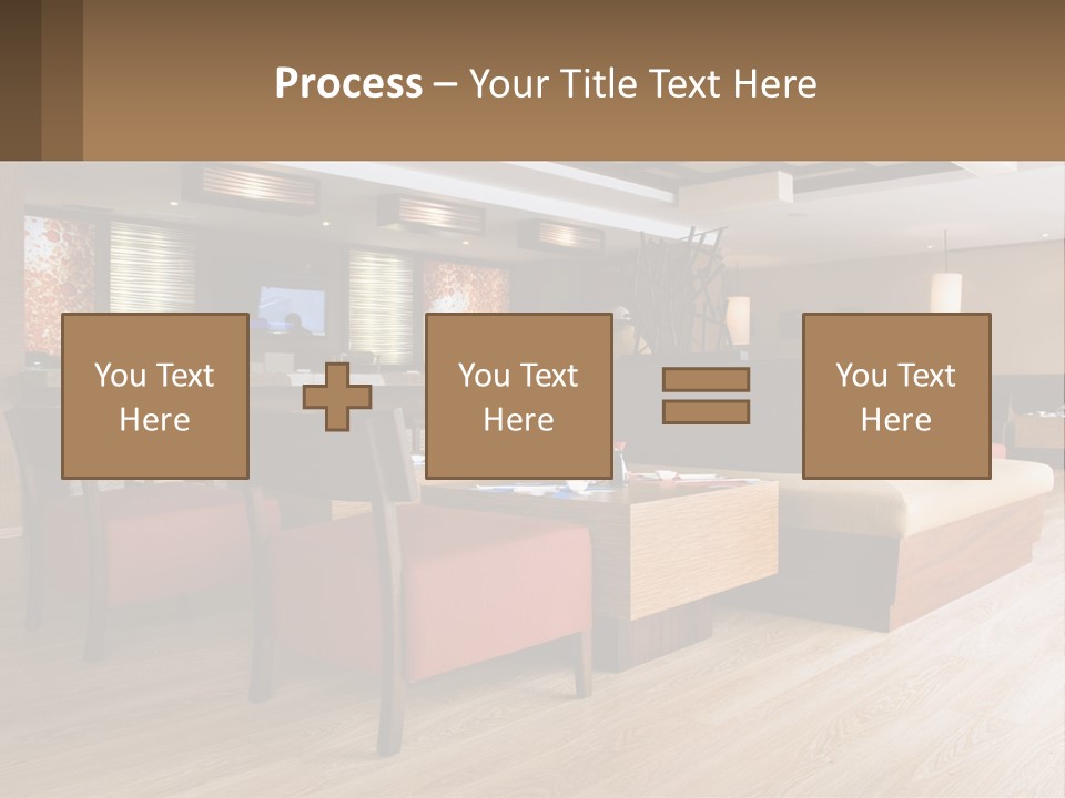 A Restaurant With Wooden Tables And Red Chairs PowerPoint Template