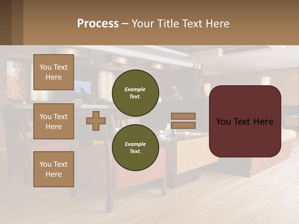 A Restaurant With Wooden Tables And Red Chairs PowerPoint Template