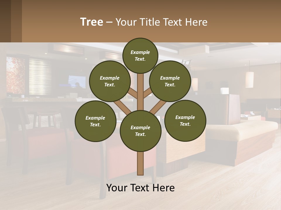 A Restaurant With Wooden Tables And Red Chairs PowerPoint Template