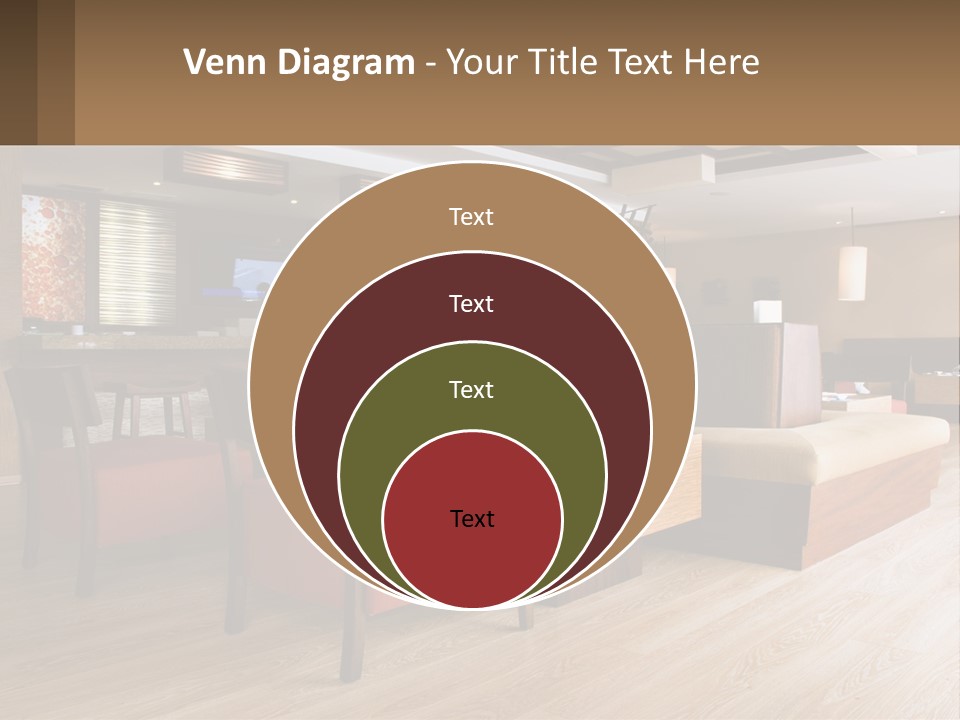 A Restaurant With Wooden Tables And Red Chairs PowerPoint Template