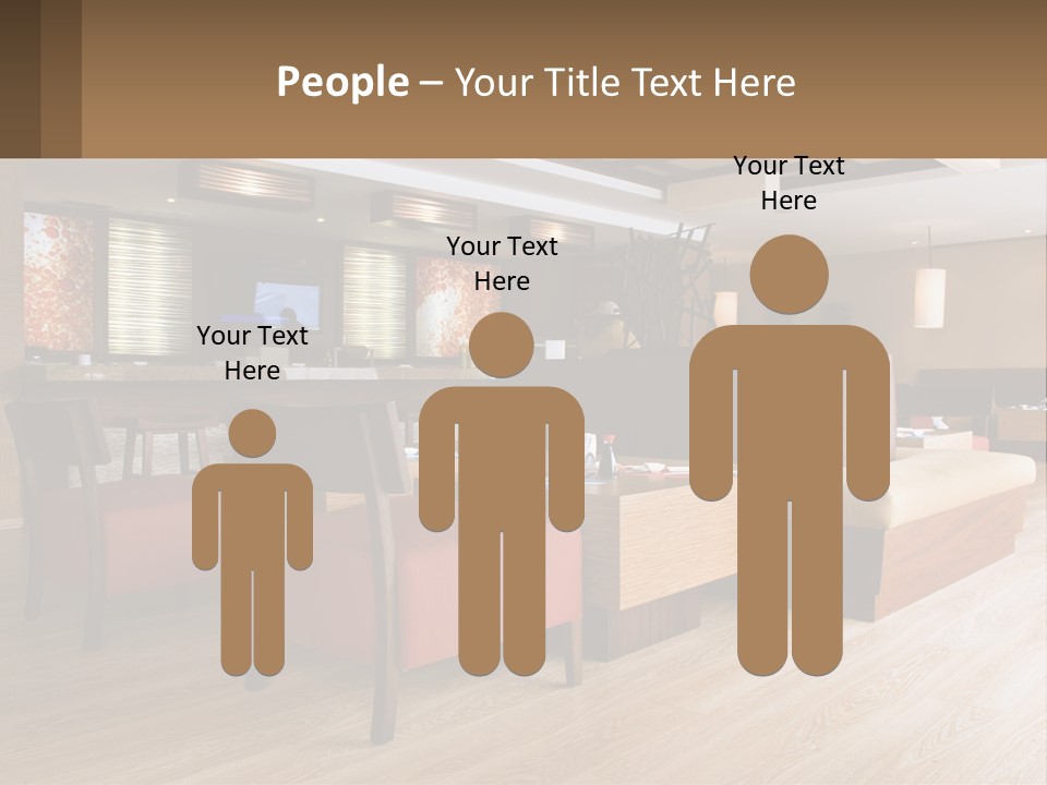 A Restaurant With Wooden Tables And Red Chairs PowerPoint Template