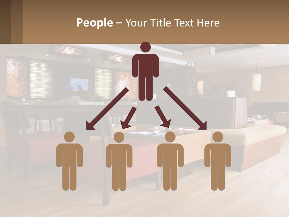 A Restaurant With Wooden Tables And Red Chairs PowerPoint Template