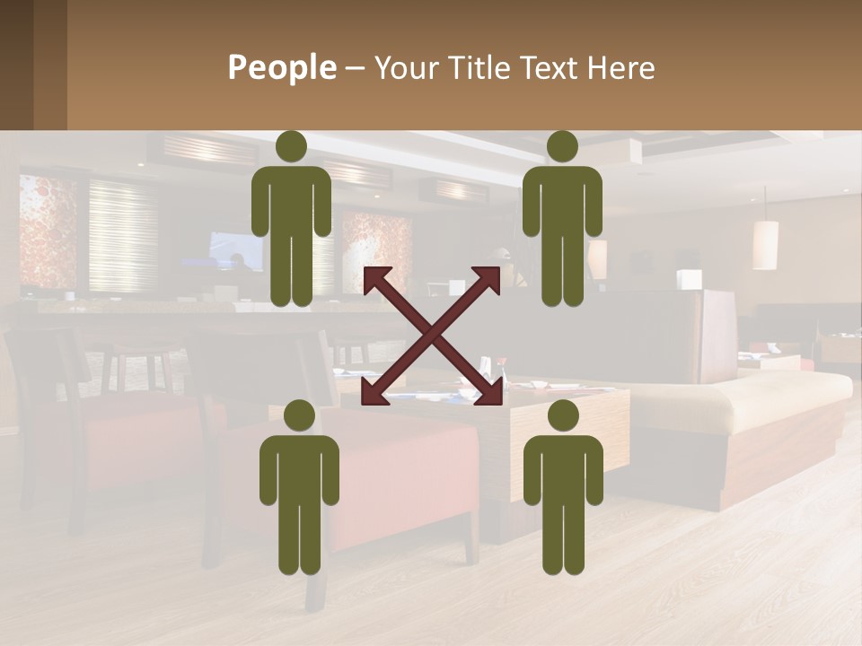 A Restaurant With Wooden Tables And Red Chairs PowerPoint Template