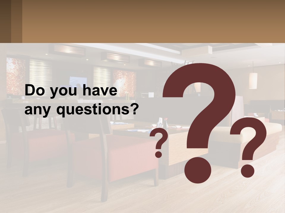 A Restaurant With Wooden Tables And Red Chairs PowerPoint Template