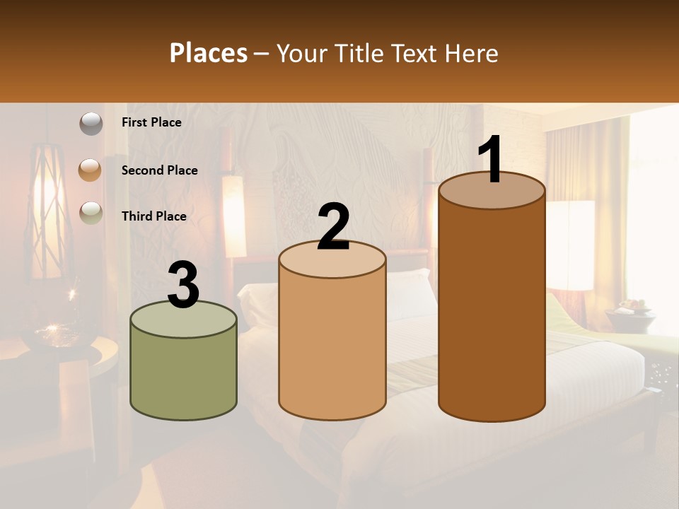 A Hotel Room With A Bed And A Desk PowerPoint Template