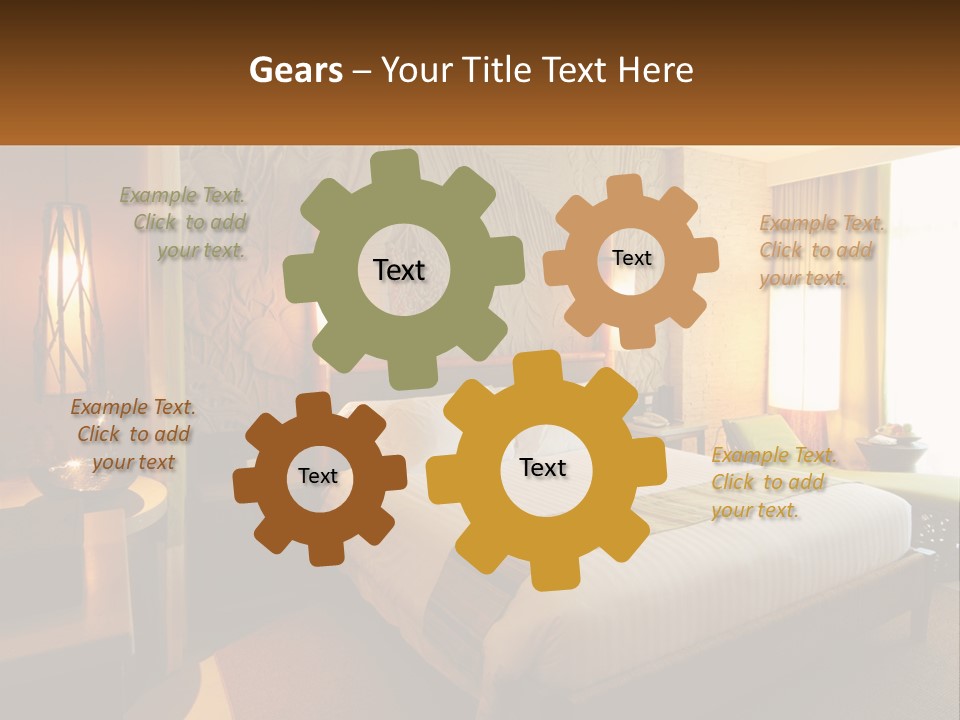 A Hotel Room With A Bed And A Desk PowerPoint Template