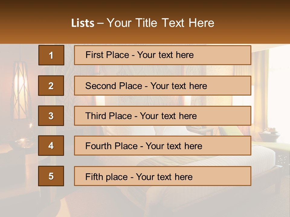 A Hotel Room With A Bed And A Desk PowerPoint Template