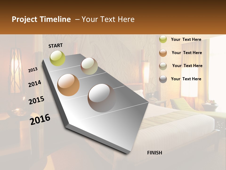 A Hotel Room With A Bed And A Desk PowerPoint Template