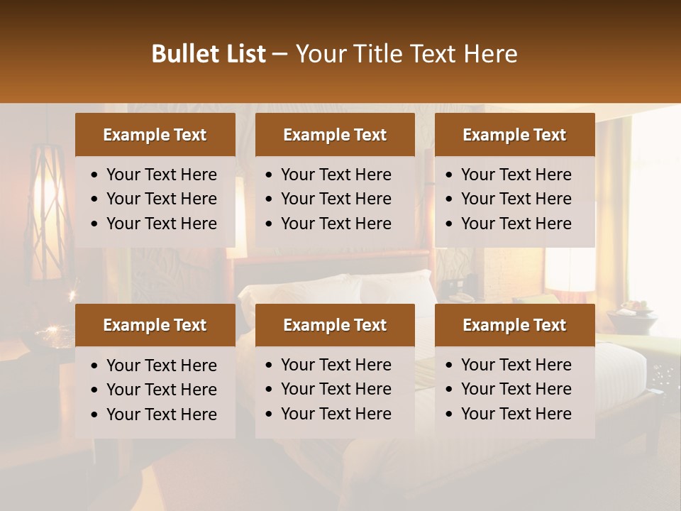 A Hotel Room With A Bed And A Desk PowerPoint Template