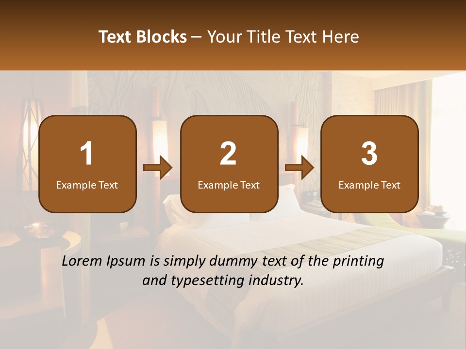 A Hotel Room With A Bed And A Desk PowerPoint Template