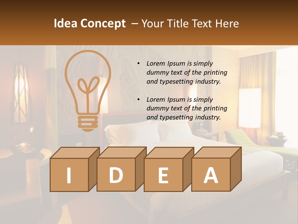 A Hotel Room With A Bed And A Desk PowerPoint Template