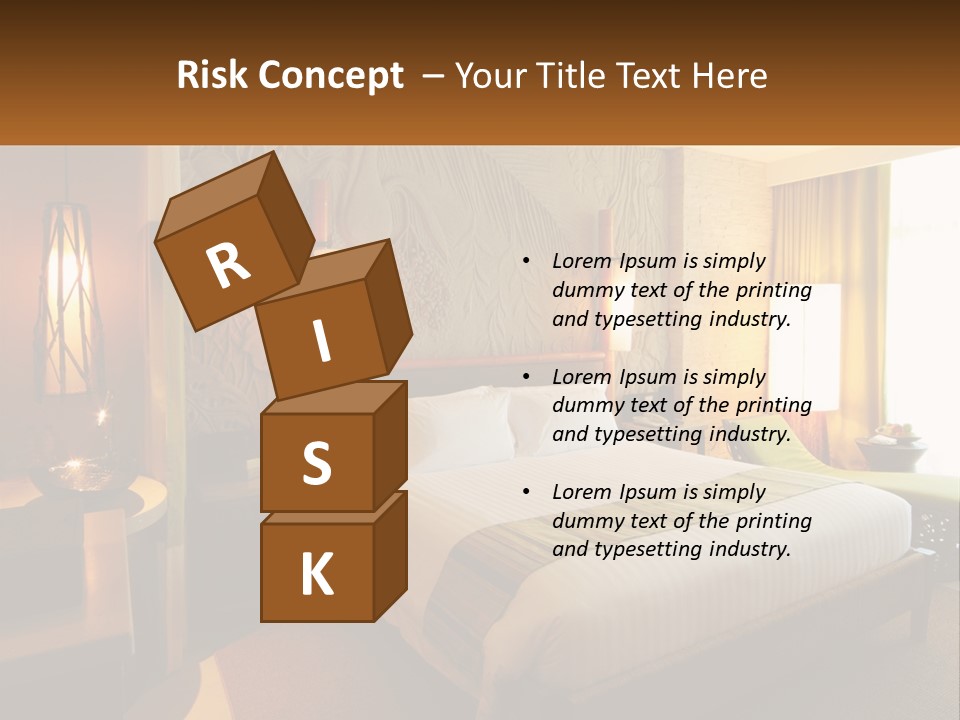 A Hotel Room With A Bed And A Desk PowerPoint Template