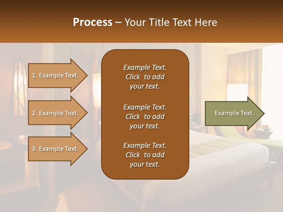 A Hotel Room With A Bed And A Desk PowerPoint Template