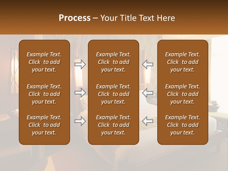 A Hotel Room With A Bed And A Desk PowerPoint Template
