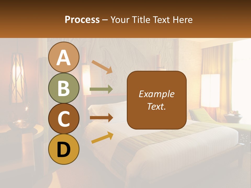 A Hotel Room With A Bed And A Desk PowerPoint Template