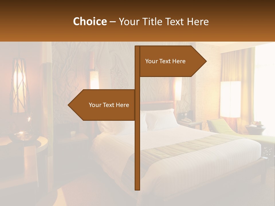 A Hotel Room With A Bed And A Desk PowerPoint Template