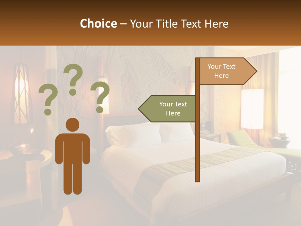 A Hotel Room With A Bed And A Desk PowerPoint Template