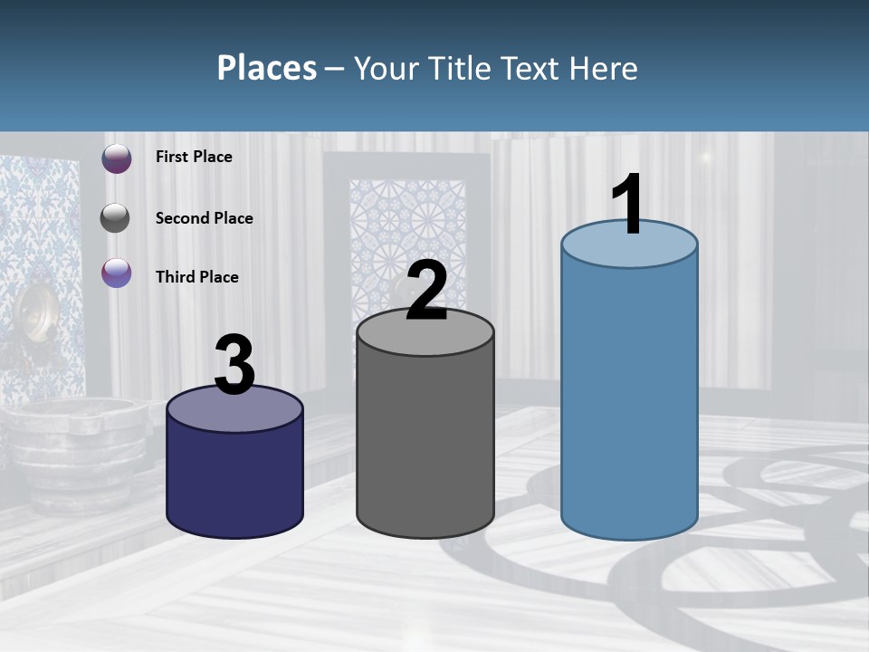 A Large Room With A Blue And White Wall PowerPoint Template