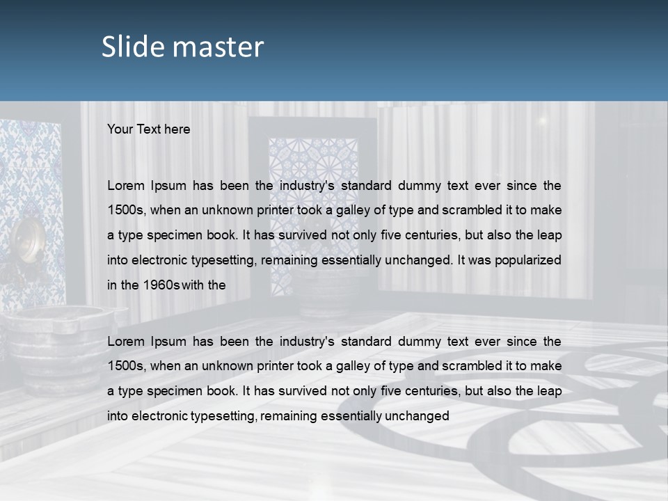 A Large Room With A Blue And White Wall PowerPoint Template