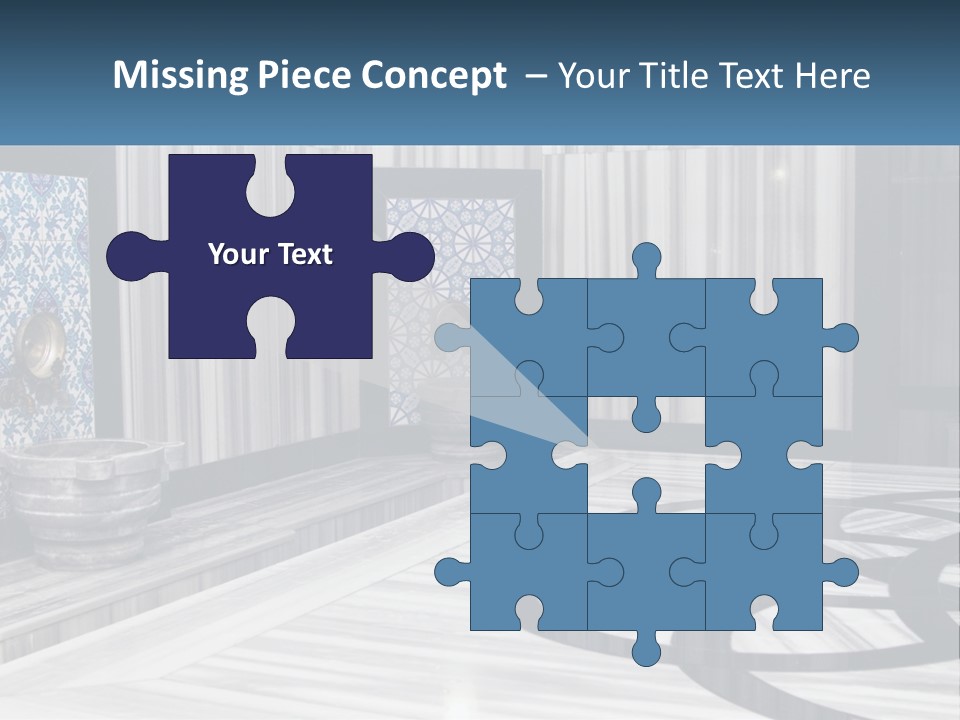 A Large Room With A Blue And White Wall PowerPoint Template