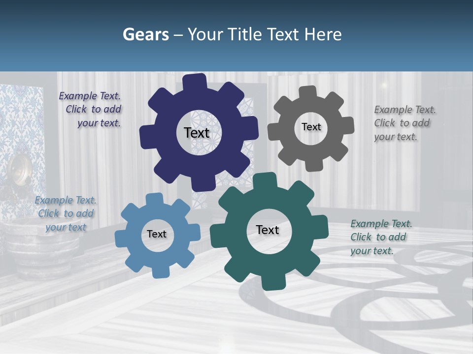 A Large Room With A Blue And White Wall PowerPoint Template