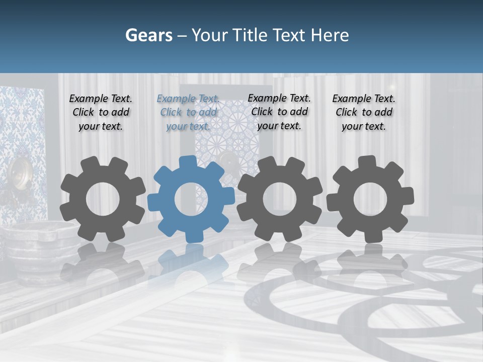 A Large Room With A Blue And White Wall PowerPoint Template