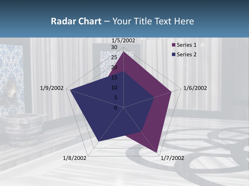 A Large Room With A Blue And White Wall PowerPoint Template