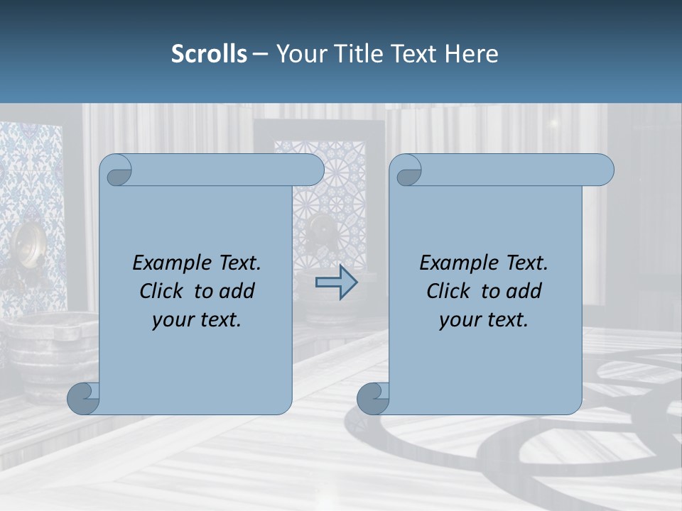 A Large Room With A Blue And White Wall PowerPoint Template