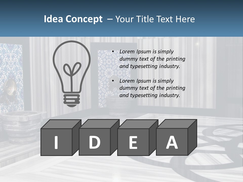 A Large Room With A Blue And White Wall PowerPoint Template