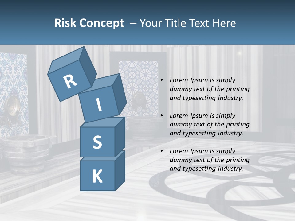 A Large Room With A Blue And White Wall PowerPoint Template