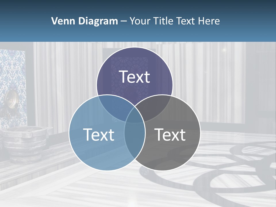 A Large Room With A Blue And White Wall PowerPoint Template