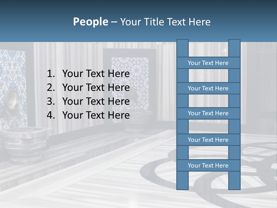 A Large Room With A Blue And White Wall PowerPoint Template