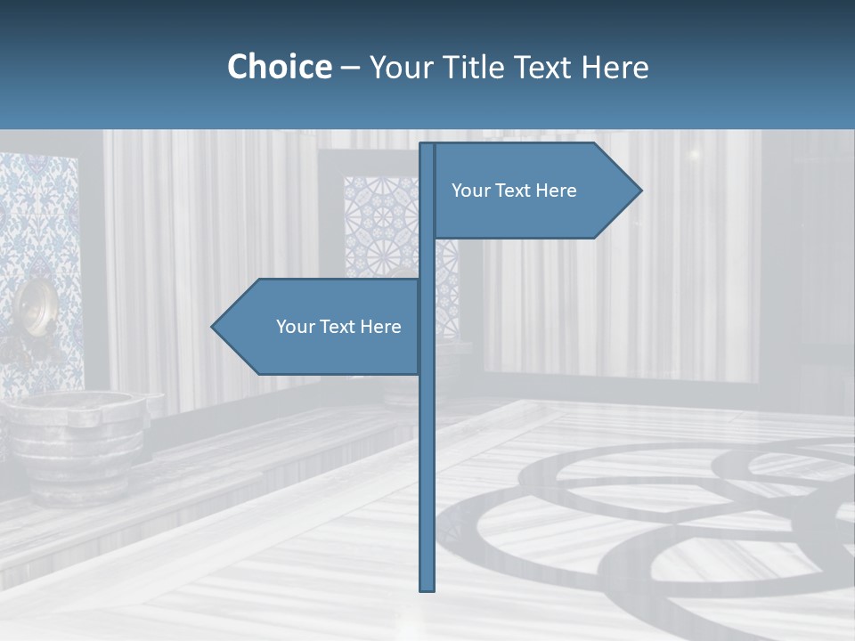 A Large Room With A Blue And White Wall PowerPoint Template