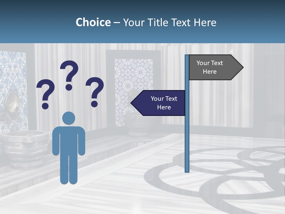 A Large Room With A Blue And White Wall PowerPoint Template