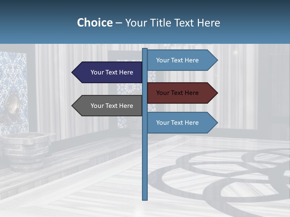 A Large Room With A Blue And White Wall PowerPoint Template