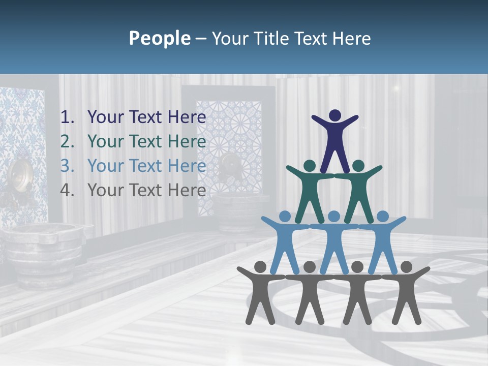 A Large Room With A Blue And White Wall PowerPoint Template